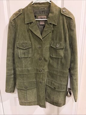 Brandon Thomas Green Suede Utility Jacket with Epaulettes